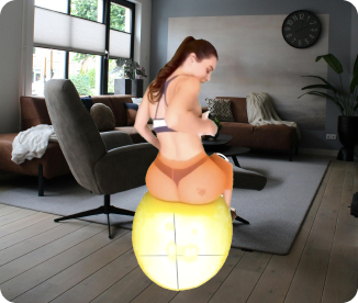 A model sits on her knees and looks over her shoulder